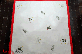 Christmas square table cloth - Pine leaf embroidery with red border (size 130cm)